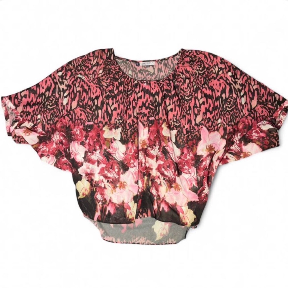 Jennifer Lopez Mob Wives Pink and black sheer chiffon Floral Blouson top L